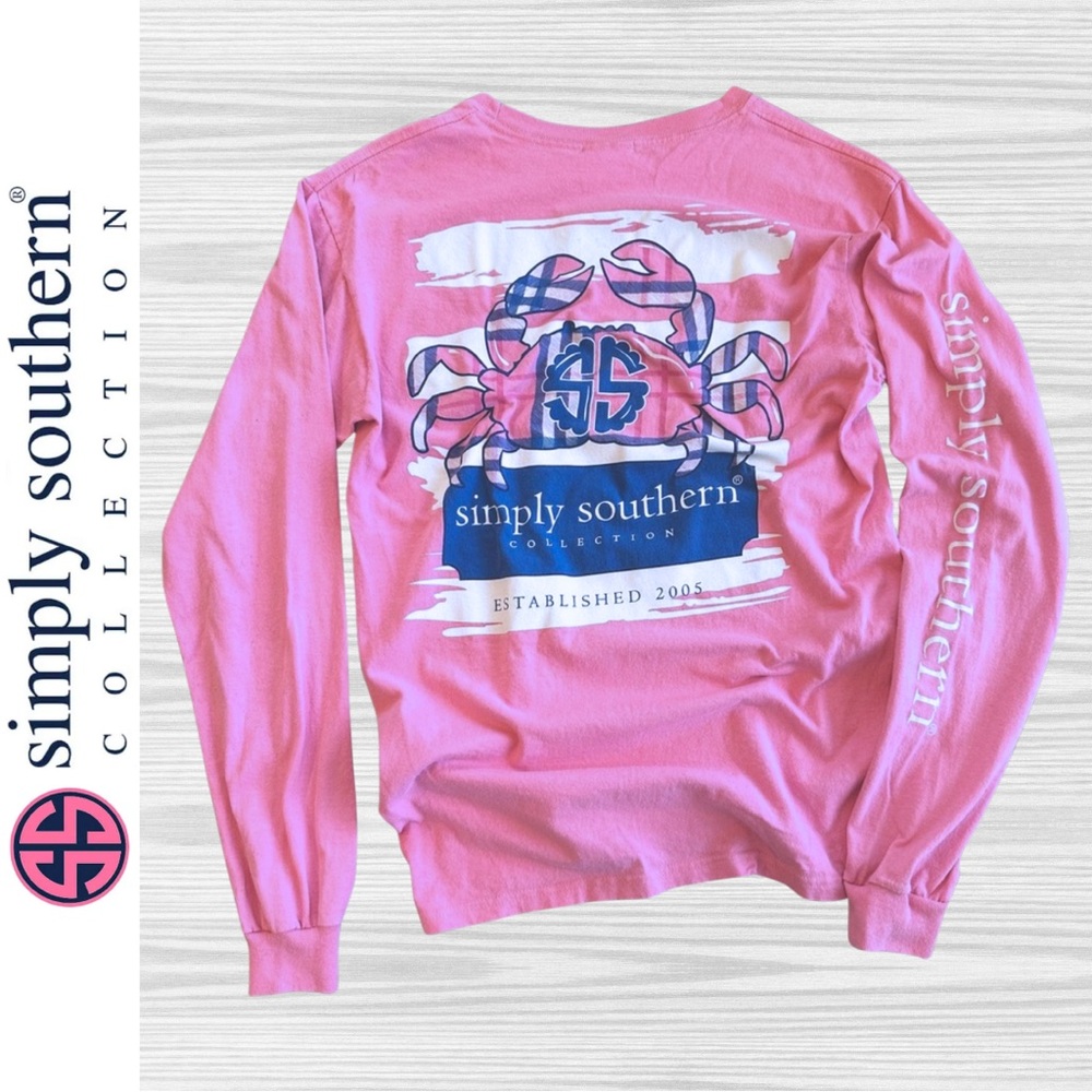 Simply Southern Women's Pink Long Sleeve Plaid, Blue White / Size Small